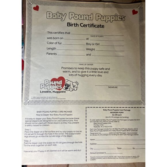 Vintage 1986 Tonka Pound Puppies Plush Dog Toy w/ diaper Blanket and Birth Cert - Picture 2 of 11